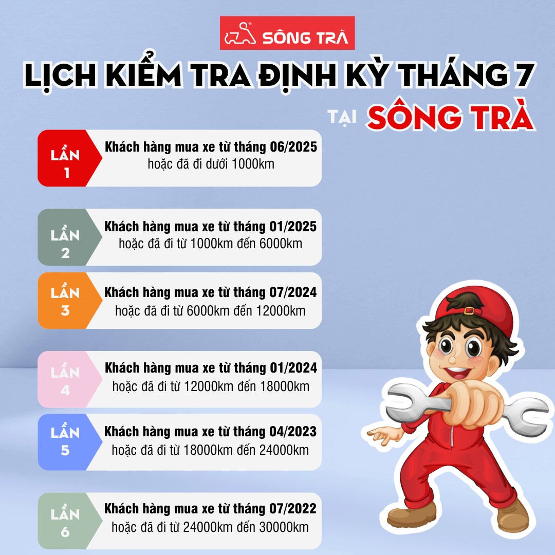 LỊCH KIỂM TRA XE ĐỊNH KỲ THÁNG 07/2025